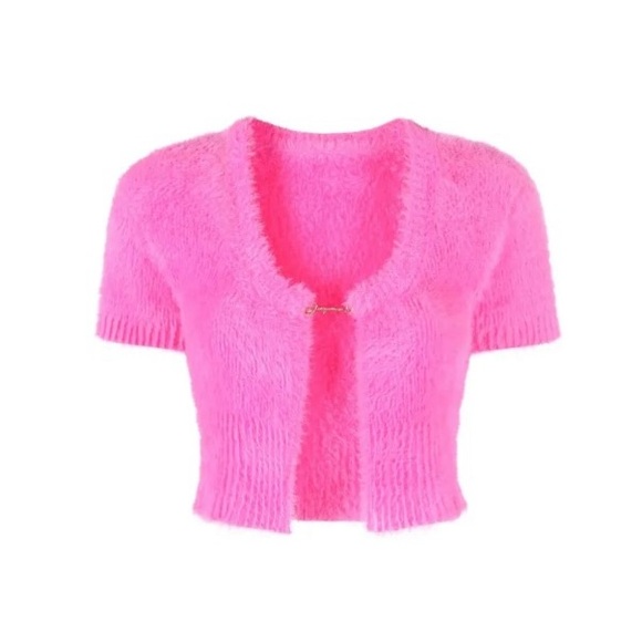 Fuzzy Pink Cropped Cardigan